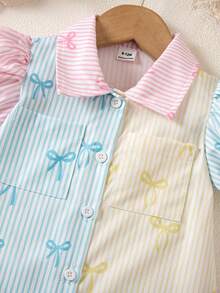 SHEIN Playful Pals Baby GirlMinimalist Striped Petal Sleeve Dress, Summer Everyday Wear - Multicolor - View 6