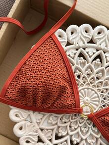 Swim Mod 2026新款春夏女士两件式泳衣，特殊面料沙滩度假优雅休闲泳装套装 - 鏽棕色 - 查看 4