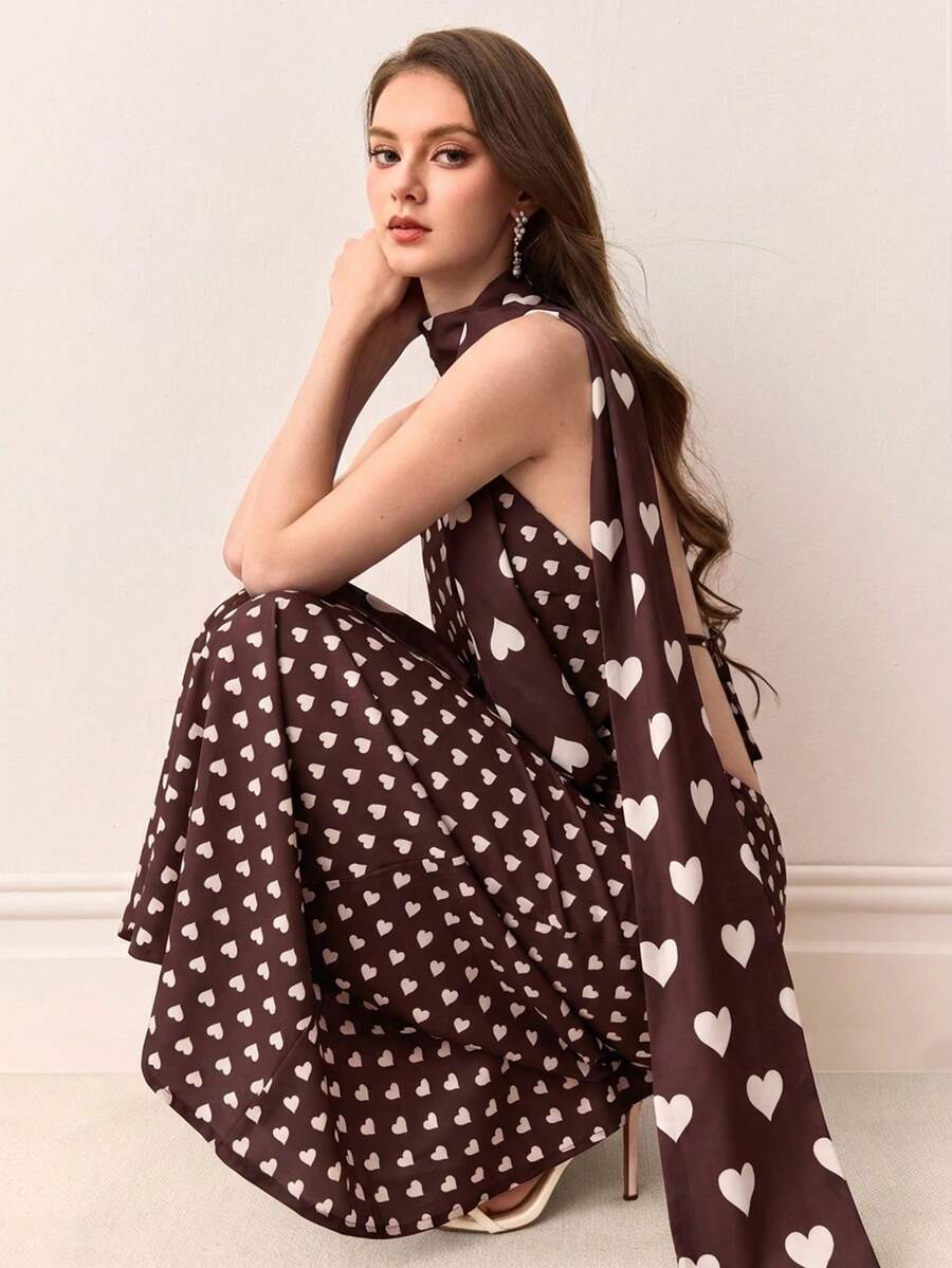 Aveloria Rosie 粉色爱心垂褶领无袖长裙，温柔吸睛，适合女孩，可用于海滩度假、夏季晚宴（随机发货） - 彩色 - 查看 1