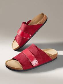 Solecia Women Shoes Adjustable Elastic Non-Slip Cork Sole Shoes Lightweight Breathable Cross Strap Design Open Toe Flat Sole Flat Heel Casual Simple Slouchy Comfortable Versatile Wind Frosted Suede Splicing Artificial Leather Cork Rubber Composite Sole Red Women Sandals Home Out Shopping Seaside Vacation Daily Commuter Balcony Leisure Park Walking Leisure - Red - View 6