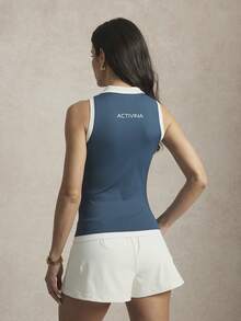 Activina Women's Zip-Up Sleeveless Fitted Sports Polo Shirt - Blue - View 4