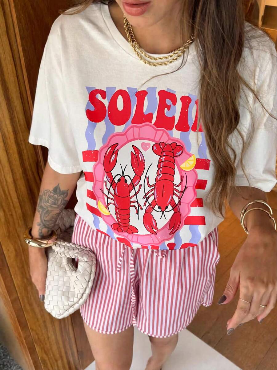 DrmWander Women's T-Shirt, Casual Street Style Graphic Short Sleeve T-Shirt, Cute Summer Top - White - View 1