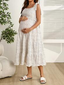 SHEIN Polka Dot Pleated Maternity Dress With Nursing Function, Casual Everyday Wear - Black and White - View 3
