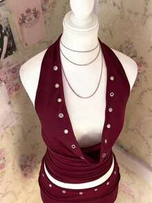 INAWLY Bộ đồ hai mảnh gồm áo hai dây và chân váy ngắn dành cho nữ, gợi cảm cho những buổi hẹn hò. - Màu Đỏ Sâu - Xem 3