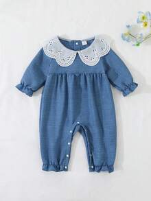 Souflis Souflis Newborn Baby Girls' Embroidered Collar Long Sleeve Romper Blue And White Striped Autumn Cute Family Matching Holiday Jumpsuit Outfits Clothes - Multicolor - View 12