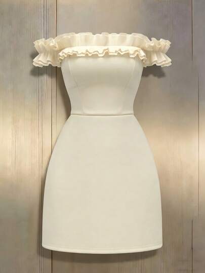 Elenzga Women's Romantic Off-Shoulder Cut Out Waist Midi Dress