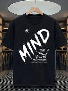 Manfinity Homme Camiseta de manga corta con estampado de eslogan para hombre - Negro - Ver 9