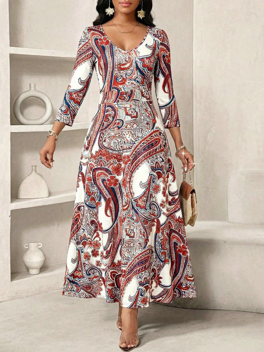 SHEIN Lady 女士佩斯利印花连衣裙 - 彩色 - 查看 1