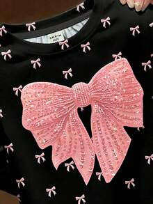 Maglietta a maniche corte con stampa a fiocco elegante e chic, adatta per ragazze, stile coreano, per uscite, comoda e di stile, per primavera ed estate, casual, con grafica, nuovo stile estivo, moda primavera/estate - Multicolore - Visualizzare 6