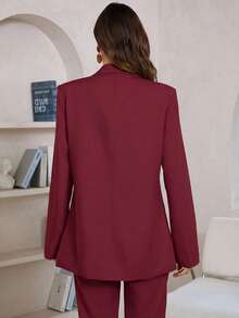 Aveloria Modichic Blazer Kasual Warna Polos dengan Kerah Berlekuk, Musim Semi/Gugur - Merah - View 2