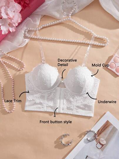 1件纯色透明肩带蕾丝女士文胸