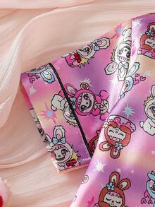 Conjunto de pijama con cuello de niña bebé con estampado de conejo lindo - Multicolor - Ver 4