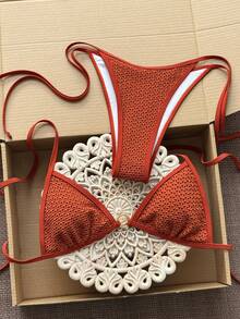 Swim Mod 2026新款春夏女士两件式泳衣，特殊面料沙滩度假优雅休闲泳装套装 - 鏽棕色 - 查看 1