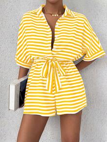 Chiquease 女士条纹蝙蝠袖连体裤 - 彩色 - 查看 5