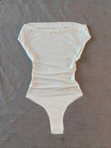 Glimmora Women's Summer New Casual Sexy Off-Shoulder Ruched Bodysuit - White - View 2