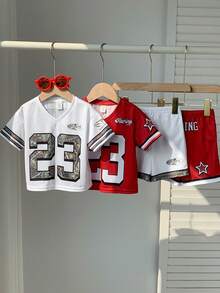SHEIN 4pcs/Set Baby Boy Cute Casual Sports Style Letter Print Short Sleeve T-Shirt And Shorts Set, Summer Sportswear Outfit - Multicolor - View 8