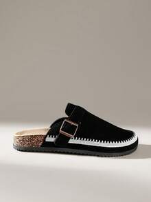 Solecia Women's Casual Slip-On Mule Shoes With Buckle Design - Black - View 1