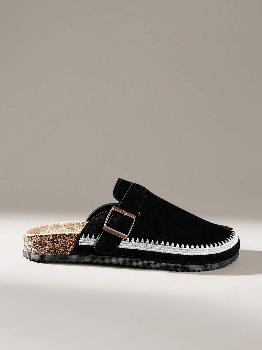 Solecia Women's Casual Slip-On Mule Shoes With Buckle Design - Black - View 1