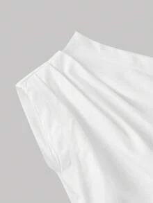 SHEIN MOD Blusa feminina de tricô com ombros assimétricos, cintura e mangas franzidas, estilo casual e minimalista para o verão. - Branco - Ver 4