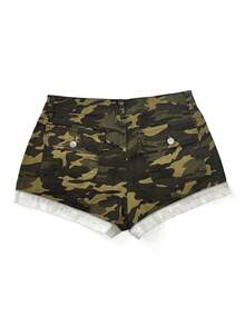 SHEIN Pantalones cortos de mezclilla lavados con estampado de camuflaje de moda con talle bajo, estilo Y2K - Multicolor - Ver 2