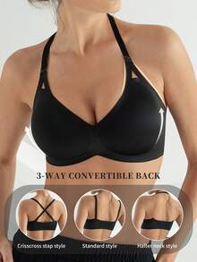 DesireSculpt 1 chiếc áo ngực không đường may dành cho nữ, áo ngực có đệm mút mềm mại, nâng đỡ tốt, áo ngực tối giản màu trơn với lớp lót cúp, thoải mái. - màu đen - Xem 1