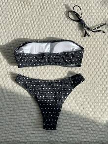 Swim Mod 两件套女士时尚可爱性感沙滩装，波点饰边可拆卸露背吊带短款上衣和比基尼泳裤，适合沙滩、游泳池、派对等场合。 - 彩色 - 查看 2