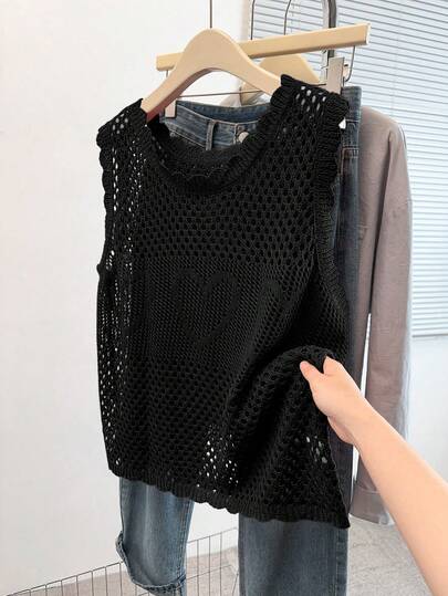 GlowEve CURVE Áo vest dệt kim rỗng thoáng khí, đa năng, họa tiết hoa 3D dễ thương, trang trí trái tim đỏ, phù hợp cho nữ, phong cách lãng mạn đầu xuân, ngày Valentine.