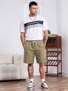Genlund Pantaloncini casual da uomo con coulisse in vita, tasche inclinate e texture a nido d'ape di colore unito - Cammello - Visualizzare 4