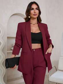 Aveloria Modichic Blazer Kasual Warna Polos dengan Kerah Berlekuk, Musim Semi/Gugur - Merah - View 6