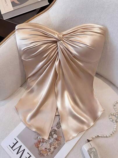 GlowEve Women's Fashion Tube Knotted Satin Elegant Casual, Vacation, Outing, Party Top, Spring/Summer