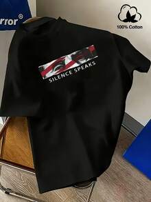 Manfinity LEGND Men's Letter Print Round Neck Short Sleeve Loungewear Top Black T-Shirt Black Graphic Tee Men - Black - View 9