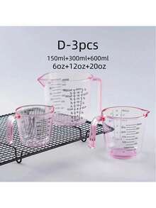 Bộ 1/3 chiếc, màu hồng, cốc đong định lượng, cốc đong chất lỏng bằng nhựa, cốc đong chất lỏng nhà bếp, cốc đong đa năng dùng cho làm bánh và nấu nướng, dụng cụ nhà bếp thiết yếu, đồ dùng nhà bếp, 150ml, 300ml, 600ml - Loại B - Xem 5