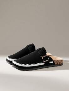 Solecia Women's Casual Slip-On Mule Shoes With Buckle Design - Black - View 2