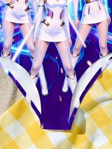少女休闲简约卡通女孩肖像，亮紫色，K-Pop 超级明星连体泳衣，适合夏季穿着 - 彩色 - 查看 5