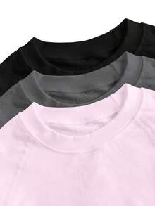 SHEIN Velisys 3pcs Sport Studio Summer Casual Solid Color Seamless Short Sleeve Sports T-Shirt - Multicolor - View 3