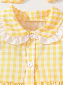 SHEIN Elladie kids Vestido de cuadros amarillos con volantes para niñas bebé, de tela suave y esponjosa, una prenda esencial para vacaciones y viajes de la nueva colección Primavera/Verano 2026, cómodo y versátil para salir o usar en casa - Multicolor - Ver 6