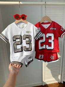 SHEIN 4pcs/Set Baby Boy Cute Casual Sports Style Letter Print Short Sleeve T-Shirt And Shorts Set, Summer Sportswear Outfit - Multicolor - View 1