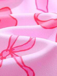 Cozy Pixies Baby Girl Butterfly Pattern Round Neck Ruffle Trim Sleeveless Swimsuit - Pink - View 3