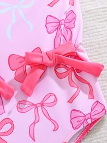 Cozy Pixies Baby Girl Butterfly Pattern Round Neck Ruffle Trim Sleeveless Swimsuit - Pink - View 4