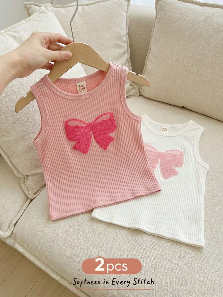 Cozy Pixies 2pcs/Set Baby Girl Bow Pattern Knit Soft Baby Bow Tank Tops Sets Spring Clothes - Multicolor - View 1