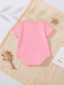 新生儿字母印花休闲日常连体衣 - 粉色 - 查看 3