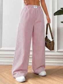 CovetEZ 2026 Spring Women's Red Striped Woven Pants - Red - View 3