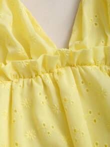 Sweetra 女士刺绣褶皱露背系带时尚约会派对迷你连衣裙 - 黃色 - 查看 6