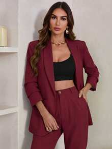 Aveloria Modichic Blazer Kasual Warna Polos dengan Kerah Berlekuk, Musim Semi/Gugur - Merah - View 7