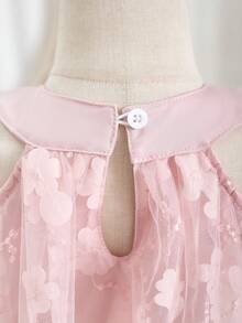 SHEIN Baby Girl Bow Decor Mesh Neck Tie Cute Dress - Pink - View 7