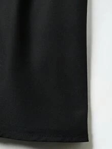 GlowEve CURVE Plus Size Women's Spring/Summer Solid Color Minimalist Fashion Regalyn-D Mid-Length A-Line Skirt With Elastic Waist, Side Pleated Button Design, Stylish Casual Everyday Wear - Black - View 5