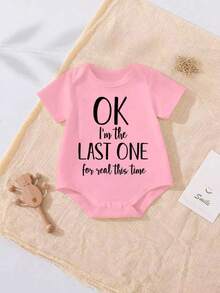 新生儿字母印花休闲日常连体衣 - 粉色 - 查看 2