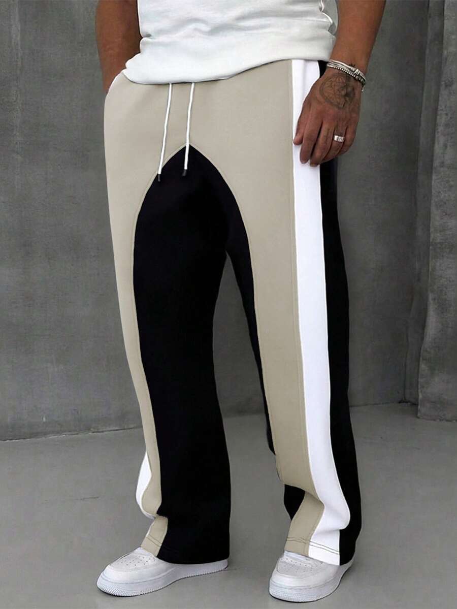 Manfinity Roughcore Pantalones de chándal casuales de hombre con cintura con cordón y bloques de color - Caqui - Ver 1