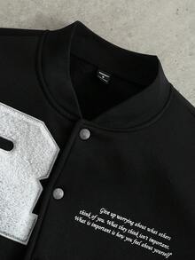 SLATEMANN Men's Baseball Collar Letter Print Single-Breasted Casual Versatile Daily Wear Long Sleeve Jacket - Black - View 5