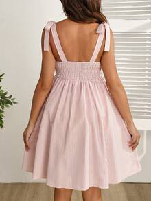 SHEIN Maternity Button Design Knotted Shoulder Striped Casual Sleeveless Nursing Dress - Multicolor - View 2